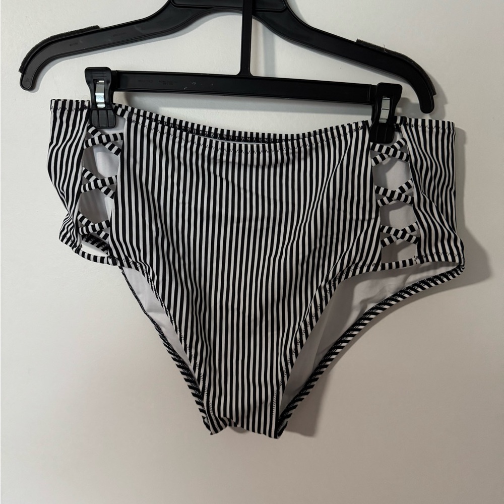 Striped High-Waisted Bikini Bottoms